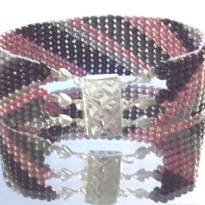 Pink, Chocolate Bronze, Gray and Silver 7-1/2-inch/19 cm Woven Beads Bracelet
