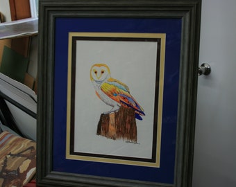 20"X 24" Barn Owl painting ORIGINAL watercolor art/Native American art/Indian Art/Framed Matted ready to hang/free shipping in the US