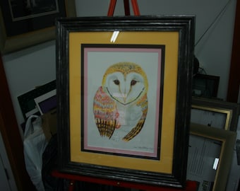 20"X 24" ORIGINAL owl painting/watercolor art/Native American art/Indian Art/framed matted ready to hang/ free shipping in the US