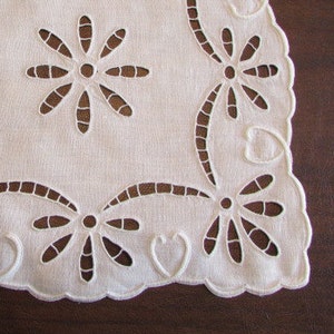 Madeira SQUARE LINEN DOILY with openwork and white on white Hand Embroidery 10 square D-101 image 1