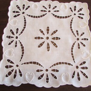 Madeira SQUARE LINEN DOILY with openwork and white on white Hand Embroidery 10 square D-101 image 2