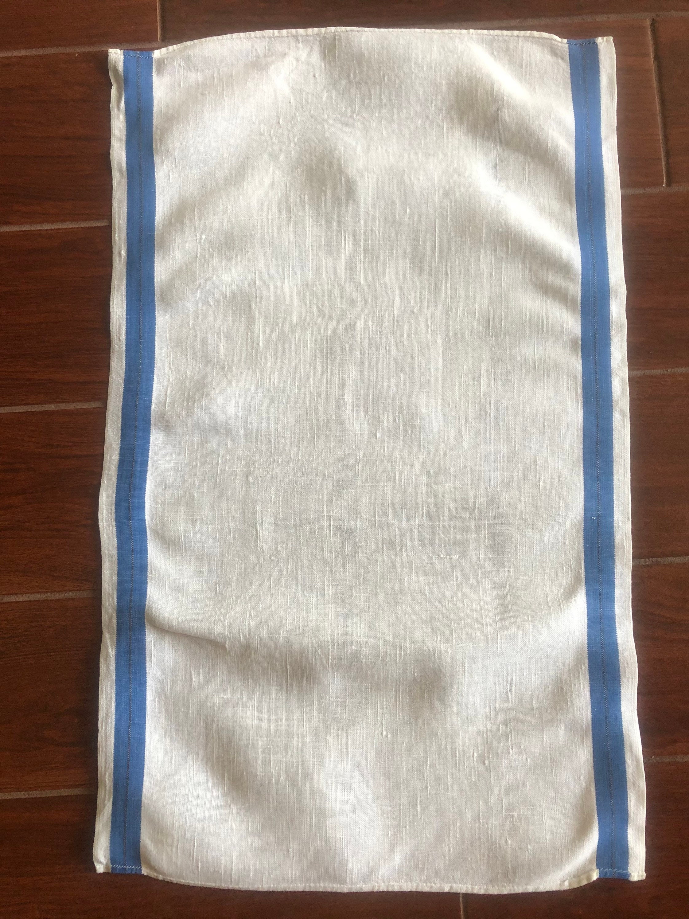 Blue and White Striped Linen Dish Towel - Larger Cross