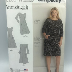 uncut SIMPLICITY PATTERN #8258 Misses&#39;/Women&#39;s Dress Amazing Fit with Cup Sizes Sizes BB 20W-28W P944