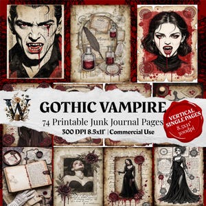 Vampire Junk Journal Kit – 74 Gothic Printable Pages – 50 Journal Backgrounds + 24 Ephemera Sheets – Halloween Scrapbook – Instant Download