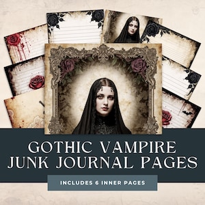 Vampire Junk Journal Pages – Gothic Printable Ephemera – Dark Victorian Romance Digital Paper – Vampire Aesthetic Kit (6 Pack)