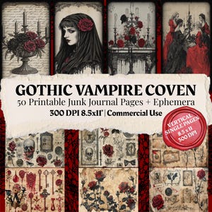 Printable Junk Journal Vampire Papers | Digital Halloween Ephemera | Gothic Crafting Kit | Instant Download