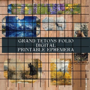Scenic Grand Tetons Ephemera Kit, Printable Mountain Folios, Tags, Pockets & Cards, Junk Journal Scrapbook Embellishments