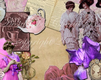 Ladies' Tea Collage' - Digital Print/Ephemera Junk Journal Cover/Pages