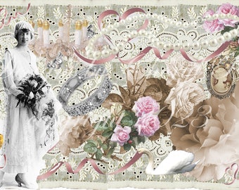Bridal Lace Digital Print/Ephemera Junk Journal Cover/Pages