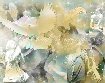 Angels Digital Print/Ephemera Junk Journal Cover/Pages