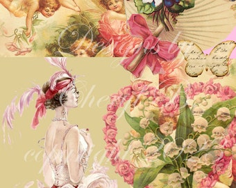 Fan Woman Digital Print/Ephemera Junk Journal Cover/Page