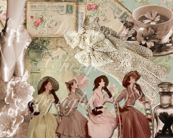 French Ladies Digital Print/Ephemera Junk Journal Cover/Pages