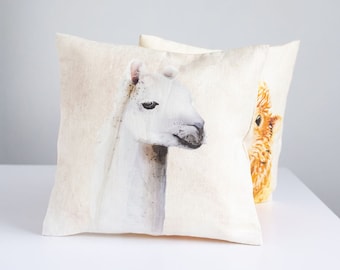 Linen decor pillow  cover, Fun Lama print