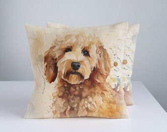 Linen decor pillow  cover with Golden Retriever puppy dog print