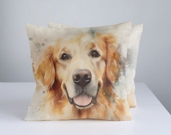 Linen décor pillow cover with Golden Retriever dog print