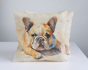 Linen décor pillow cover with French Bulldog print