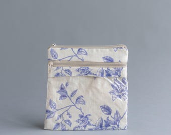 Embroidery Project Bag – Linen Bag with Vinyl Pocket | Organizer for Needlework & Craft Supplies