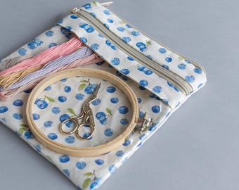 Embroidery Project Bag – Linen Bag with Vinyl Pocket | Organizer for Needlework & Craft Supplies | gift for crafter
