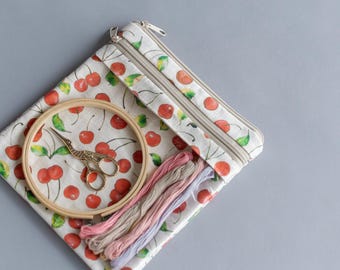 Embroidery Project Bag – Linen Bag with Vinyl Pocket | Organizer for Needlework & Craft Supplies | gift for crafter
