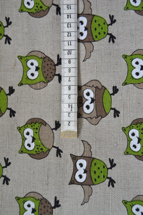 Linen Cotton Fabric Owl Natural Linen Cloth Size 150cm Etsy