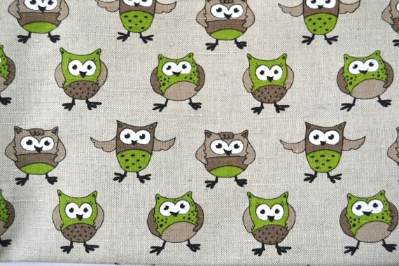 Linen Cotton Fabric Owl Natural Linen Cloth Size 150cm Etsy