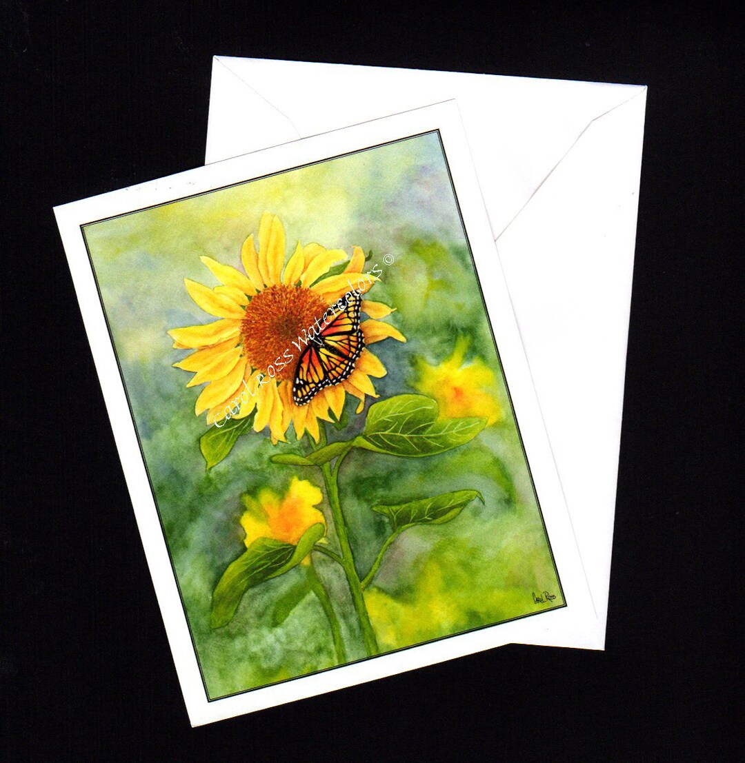 Sunflower With Monarch Butterfly - Blank Note Cards - Etsy