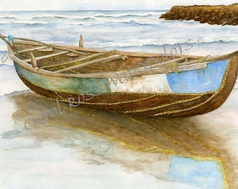 India Row Boat - Giclee Watercolor Print