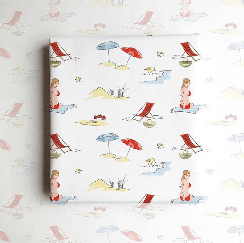 Beach Theme Gift Wrap Paper Outer Banks Party Supplies Outer Etsy