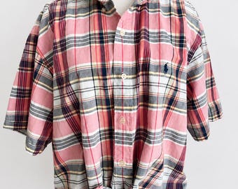 Ralph Lauren Pink Madras Ruffle Collar Shirt | Upcycled Women’s XL