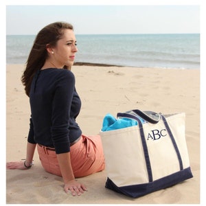 Monogrammed Boat Tote Bridesmaid Travel Beach Monogram Canvas Large