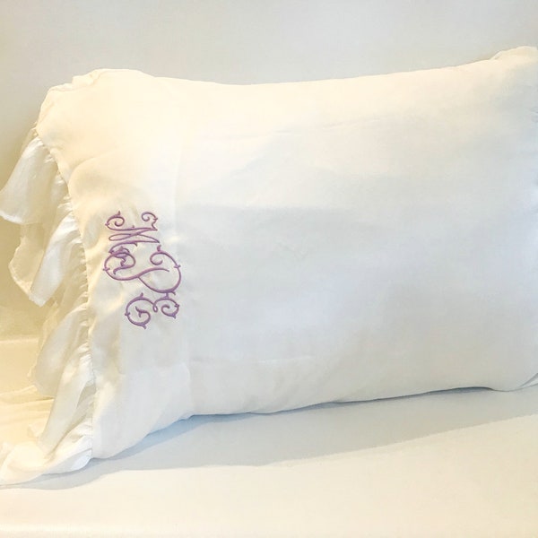 Monogrammed Silk Silky monogram ruffle pillowcase bedding sleep pillow