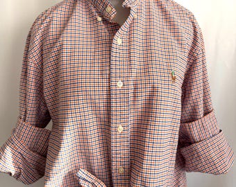 Auburn Game Day Orange Blue Upcycled Ralph Lauren Ruffle Collar Shirt Preppy Football Top Size Large