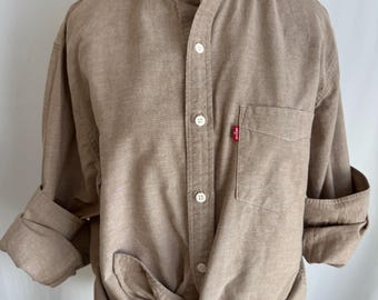 Upcycled Levis Tan Western Ruffle Collar Shirt Size S/M