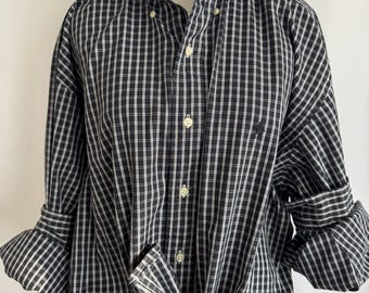 Black White Plaid Upcycled Ralph Lauren Ruffle Collar Shirt Women’s Preppy Statement Button Down XL