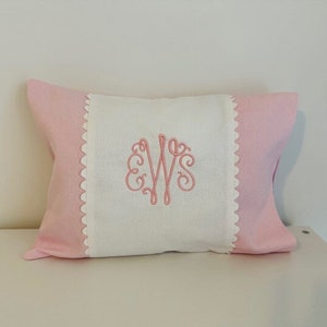 Monogrammed Baby Pillow Nursery Pink Blue White Shower Gift Boudoir Pique