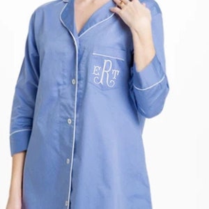 Monogrammed Ladies Women PJ Button Down Sleep Shirt pajamas nightgown pjs spa lounge