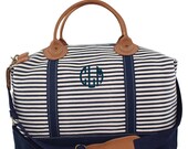 Monogrammed Weekend Luggage Tote Bag Overnight Canvas Stripe Weekender
