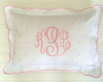 Monogrammed Baby Pillow Crib Nursery Pink Blue White Shower Etsy