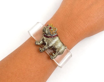 Bulldog Rhinestone Cuff Bracelet | Clear Acrylic Statement Jewelry (Game Day)