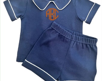 Monogrammed Boys Toddler Collar 2 piece set Baby