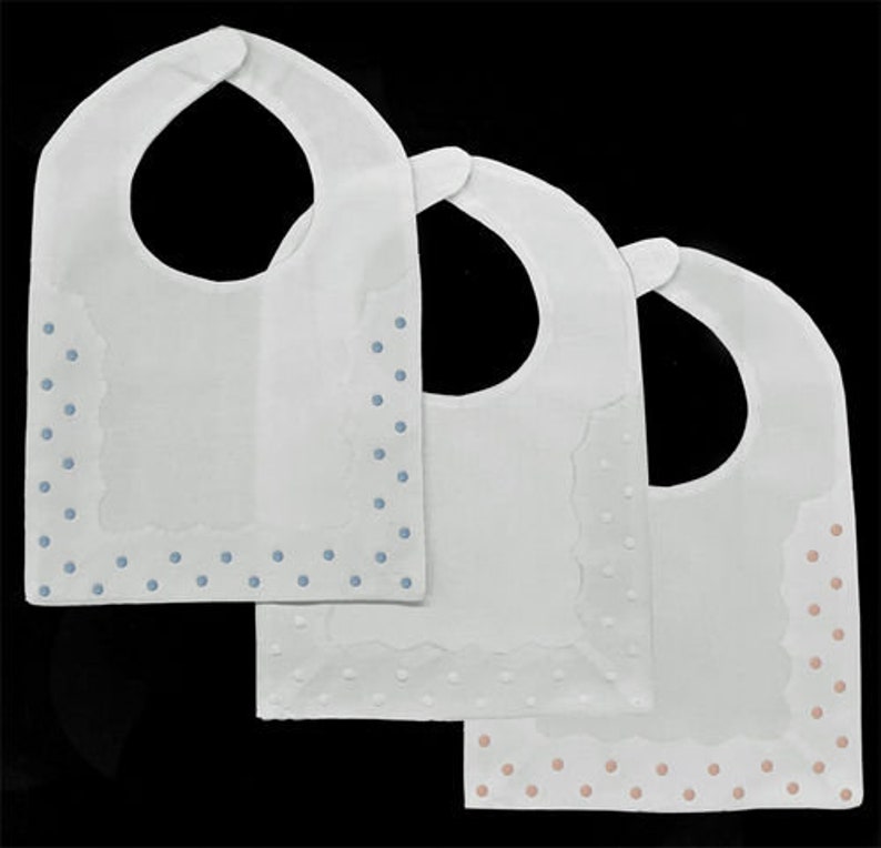 Monogrammed Linen Baby Bib Cotton Dots Pink Blue Monogram Shower Gift