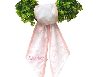 Monogrammed Easter Basket Toile Sash Ribbon Bow Holiday Easter Spring Door