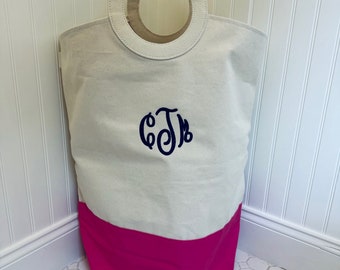 Monogrammed Canvas Hamper Laundry Bag Tote College Graduation