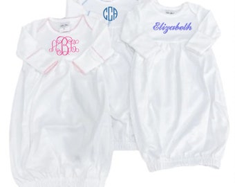 Monogrammed Organic Cotton Infant Baby Gown Monogram Long Sleeve