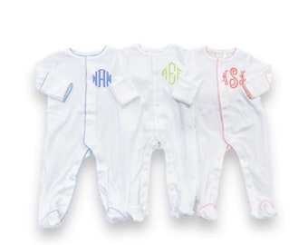 Monogrammed Organic Cotton Infant Baby Monogram Long Sleeve Sleeper Footie