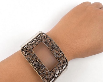 Cuff Bracelet with Vintage MUSI Gold Filigree Shoe Clip | Clear Acrylic Lucite Bracelet