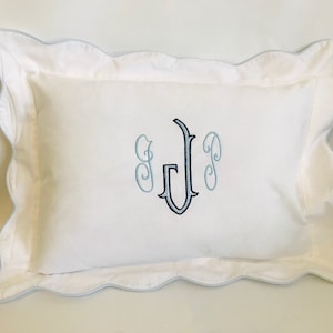 Monogrammed Baby Pillow Nursery Pink Blue White Shower Gift Scallop Boudoir image 6