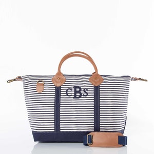 Monogrammed Weekend Luggage Tote Bag Overnight Canvas Stripe Weekender