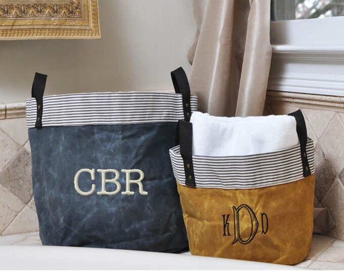 Monogrammed Waxed Canvas Tub Bin Room Storage Monogram Toy Closet