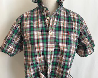 Upcycled Ralph Lauren Plaid Ruffle Collar Shirt | Reworked Polo | One-of-a-Kind XS-S